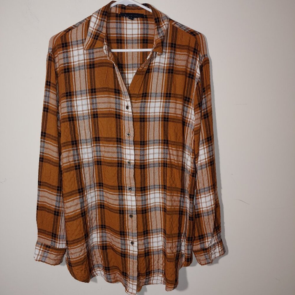 Jane and Delancey Long Sleeves Brown White Plaid Button Down Shirt Size M
